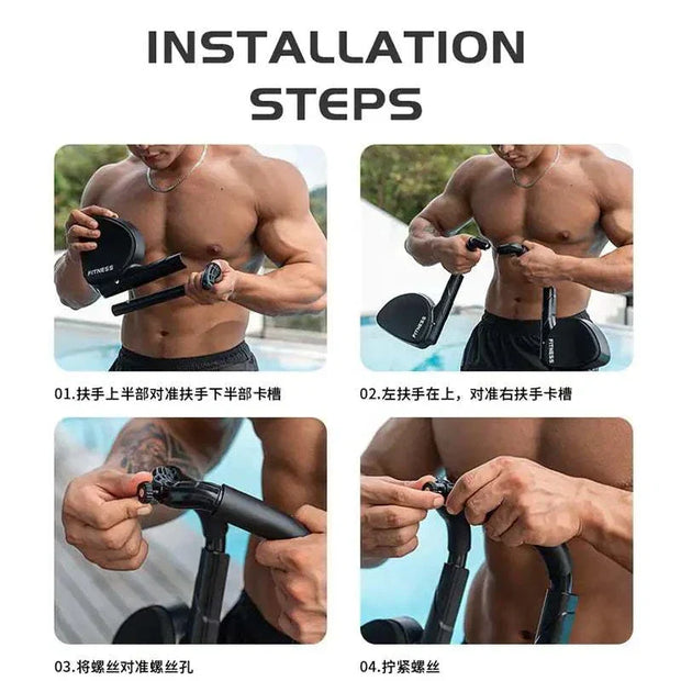 Installation steps for Timing Shelf Fitness Trainer featuring exercise equipment assembly.