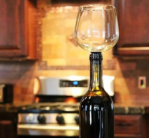 Creative Champagne Glass elegantly attached to a wine bottle, showcasing innovative design and sophistication.