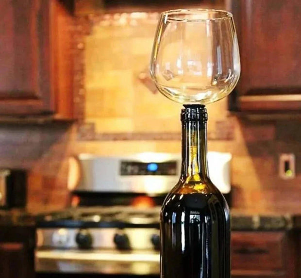 Creative Champagne Glass elegantly attached to a wine bottle, showcasing innovative design and sophistication.