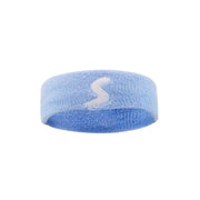 Blue fitness headband with sweat-wicking fabric for workouts.