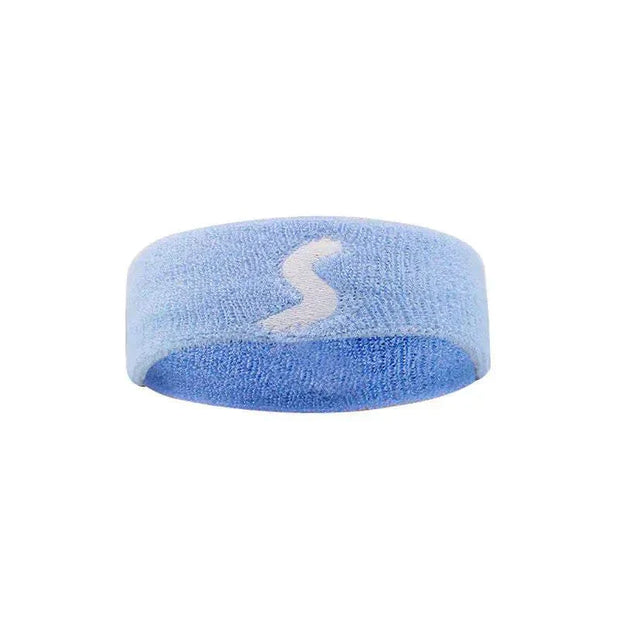 Blue fitness headband with sweat-wicking fabric for workouts.
