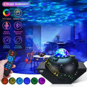 Northern Lights Star Projector with Bluetooth control and colorful aurora display.