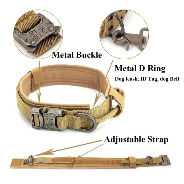 Heavy-Duty Dog Collar with metal buckle, D-ring, and adjustable strap for durability and comfort.
