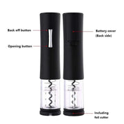 Automatic wine bottle opener with sleek design, easy one-touch operation, and built-in foil cutter for effortless uncorking.