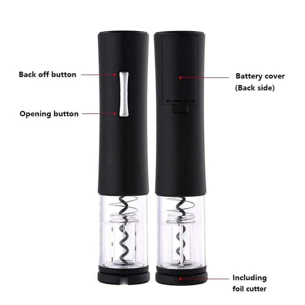 Automatic wine bottle opener with sleek design, easy one-touch operation, and built-in foil cutter for effortless uncorking.
