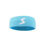 Blue fitness headband with sweat-wicking technology and secure fit.