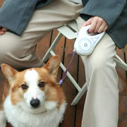 LED lights dog leash with telescopic design and easy-grip handle in use.