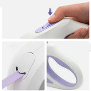 LED lights dog leash with easy-grip handle and automatic extension system.