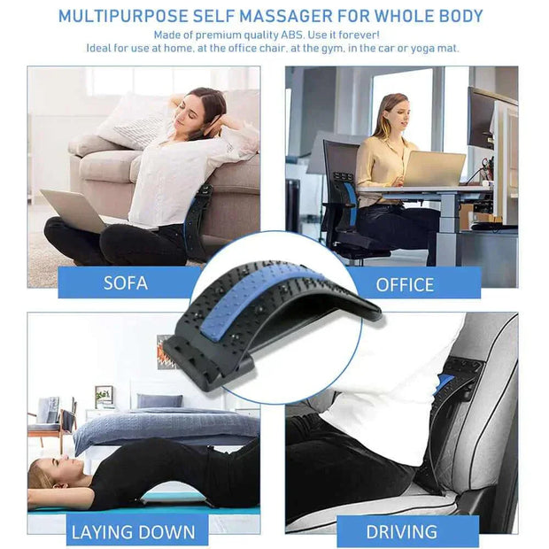 Multipurpose back massage pad for home, office, and driving; promotes relaxation and relieves tension.