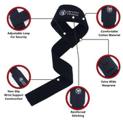 Gym Lifting Straps with adjustable loop, non-slip wrist support, reinforced stitching, and comfortable material.