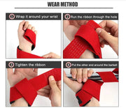 How to use red gym lifting straps for weightlifting.