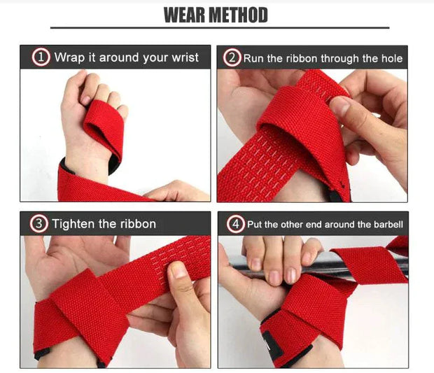 How to use red gym lifting straps for weightlifting.