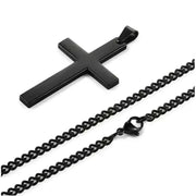 Elegant cross necklace with black pendant and chain, symbolizing faith and devotion.