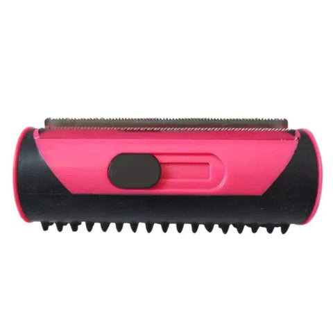 Pet hair remover brush with durable stainless steel teeth in a compact design.