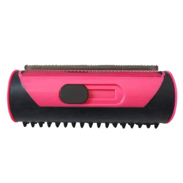 Pet hair remover brush with durable stainless steel teeth in a compact design.