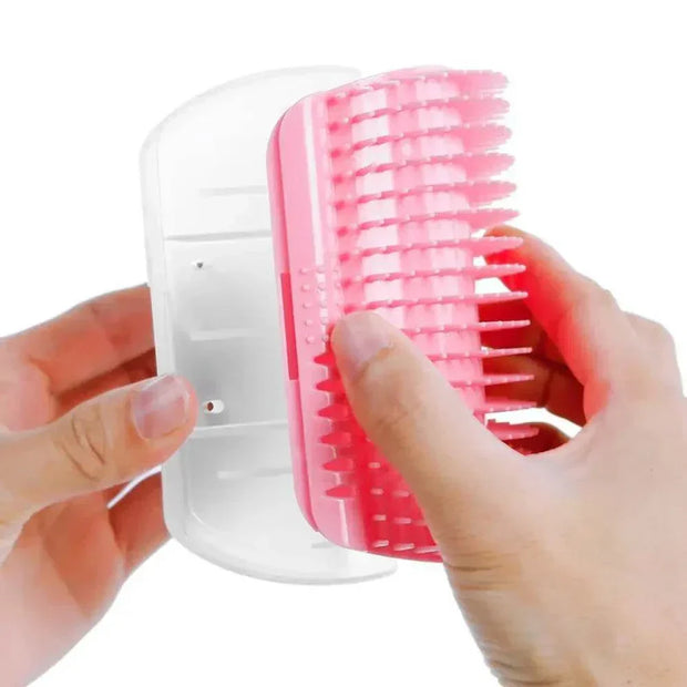 Cat Corner Groomer Brush in pink, easy disassembly for cleaning.