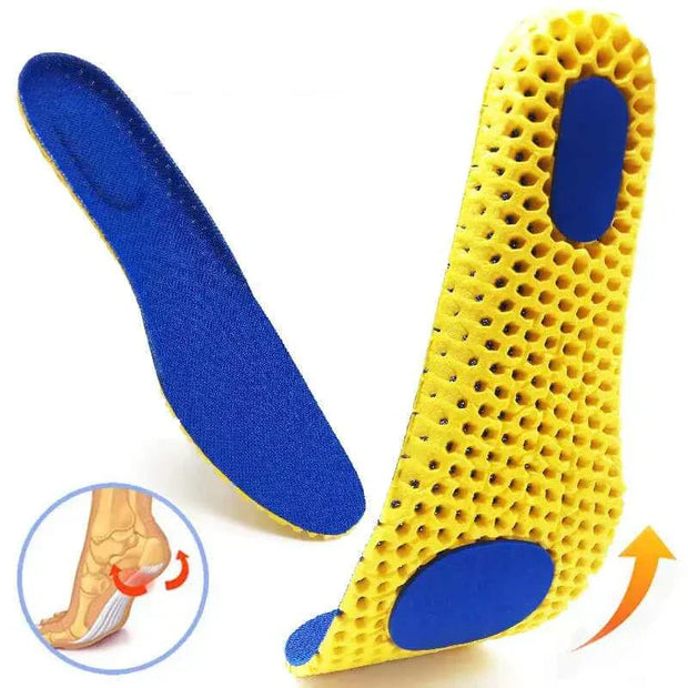 Honeycomb Mesh Sports Insoles with breathable design, shock absorption, and heel support for enhanced athletic performance.