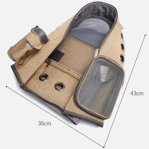 Space Capsule Cat Backpack with durable oxford material and zipper closure, dimensions 36x43 cm.