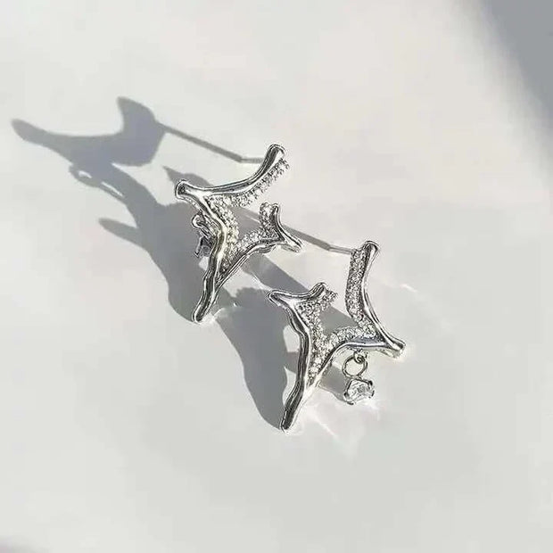 Asterism Rhinestone Earrings with unique geometric design and shimmering star-like rhinestones.