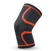Fitness Compression Knee Pad with elastic nylon for support and stability, orange accents.