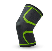 Fitness Compression Knee Pad in black with green accents, providing support and stability for workouts.
