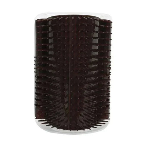 Cat Corner Groomer Brush for feline self-grooming and hair removal, black plastic design.
