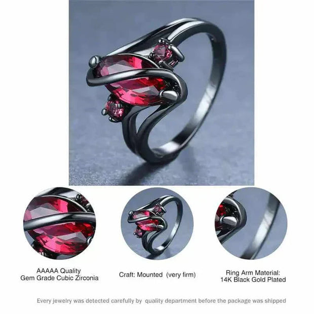 Crystal Ring with dazzling crystal centerpiece and 14K black gold plating.