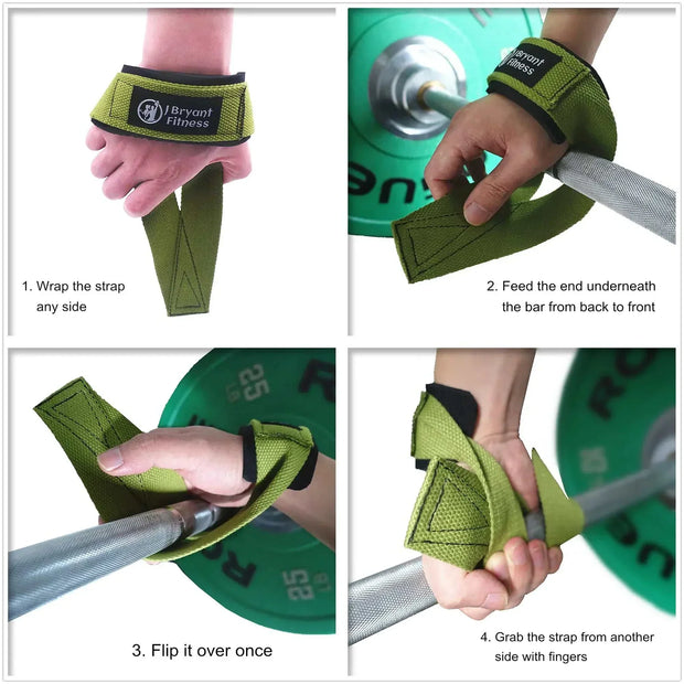 Gym lifting straps demonstrating proper use on a barbell for enhanced grip and support.