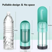 Portable Dog Drinker Bottle with pullable design, compact dimensions, and easy storage.