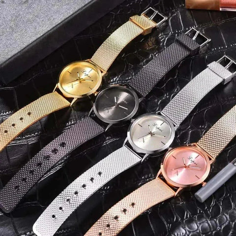 Lvpai Ros Fashion Watch collection in rose gold, silver, and black finishes on display.