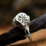 Silver Gothic Ring with black enamel finish, featuring intricate design for punk flair and dark elegance.