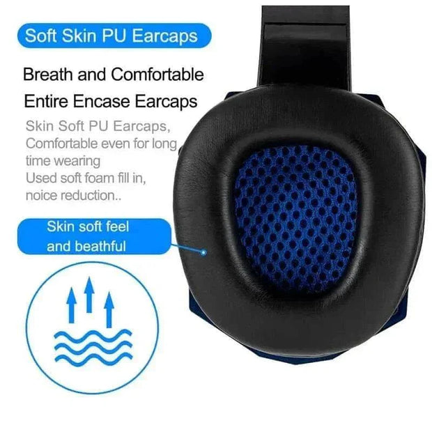 Soft and comfortable ear pads of the Led Light Wired Gamer Headset featuring skin-soft PU material for long gaming sessions.