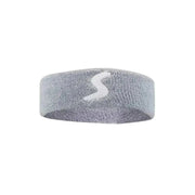 Gray fitness headband with sweat-wicking technology and secure fit.