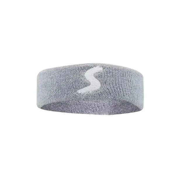 Gray fitness headband with sweat-wicking technology and secure fit.